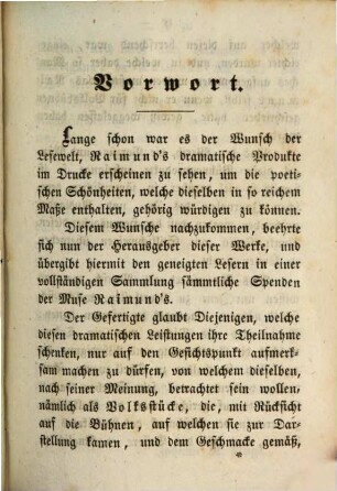 Ferdinand Raimunds sämmtliche Werke : Herausgegeben von Johann Nep. Vogl, 1