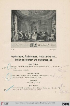 Kupferstiche, Radierungen, Holzschnitte etc., Schabkunstblätter und Farbendrucke (Nr. 1-638)