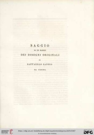 Saggio di un elenco dei disegni originali di Raffaello Sanzio da Urbino