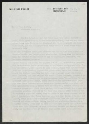 Brief von Wilhelm Buller an Margarete Hauptmann und Gerhart Hauptmann