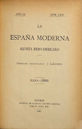 La España moderna : revista ibero-americana. 31/33. 1891 = Jg. 3