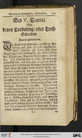 Das V. Kapitel: Von denen Condolenz- oder Trost-Schreiben