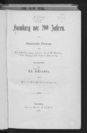 Hamburg vor 200 Jahren : gesammelte Vorträge