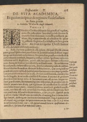 Disputatio X. De Vita Academica, Et quidem in specie de regimine Ecclesiastico in statu gratiae. R. Ludovico Wolbrecht Haga-Schaumb.