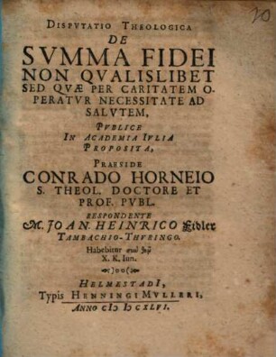 Disputatio Theologica De Summa Fidei Non Qualislibet Sed Quae Per Caritatem Operatur Necessitate Ad Salutem
