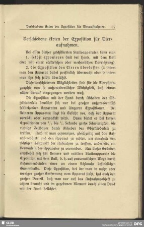 Verschiedene Arten der Exposition für Tieraufnahmen
