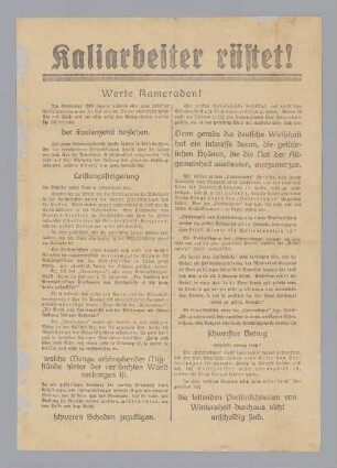 "Kaliarbeiter rüstet!"