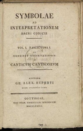 1,1: Symbolae Ad Interpretationem Sacri Codicis