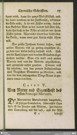 Caput V. Von Natur und Eigenschaft des ersten Prinicpii Mercurii