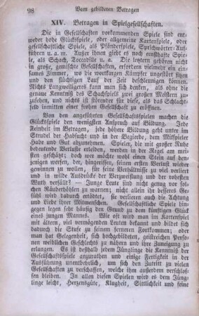 XIV. Betragen in Spielgesellschaften.