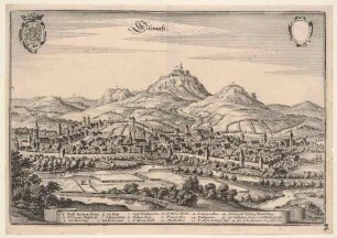 Panorama-Stadtansicht von Eisenach in Thüringen, aus Merians Topographia Superioris Saxoniae