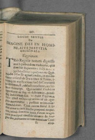 Locus Sextus De imagine Dei in Homine, sive Iustitia originali.