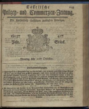 41tes Stueck, Montag den 10ten October 1803