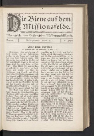 Nummer 1. Berlin-Friedenau, Januar 1915. 82. Jahrg