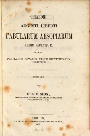Fabularum Aesopiarum libri V : accedit Fabularum novarum atque restitutarum delectus