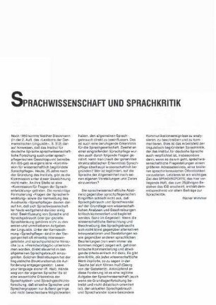 Sprachwissenschaft und Sprachkritik