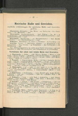 Metrische Maße und Gewichte.