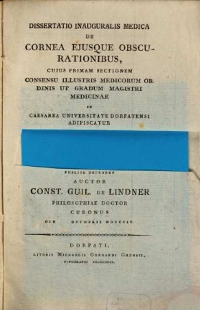 Diss. inaug. med. de cornea, eiusque obscuratoribus