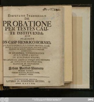 Disputatio Inauguralis De Probatione Per Testes Caute Instituenda