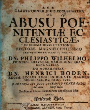 Tractationem Iuris Ecclesiastici, De Abusu Poenitentiae Ecclesiasticae