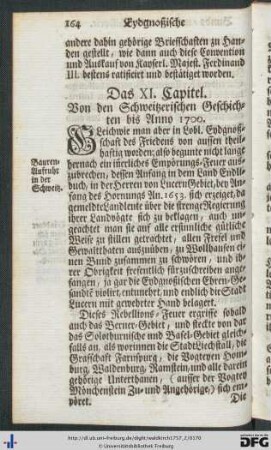 Das XI. Capitel. Von der Schweitzerischen Geschichte bis Anno 1700.
