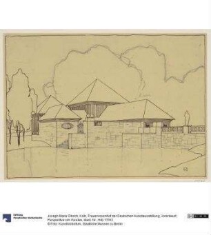 Köln, Frauenrosenhof der Deutschen Kunstausstellung, Vorentwurf, Perspektive von Westen