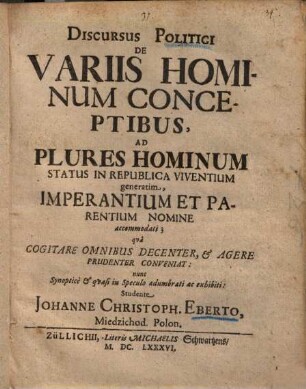 Discursus politici de variis hominum conceptibus ...