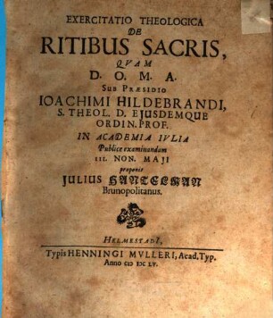 Exercitatio Theologica De Ritibus Sacris