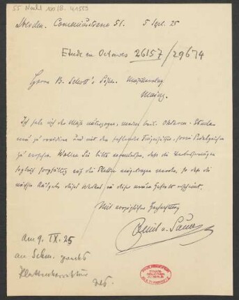 Brief an B. Schott's Söhne : 05.09.1925