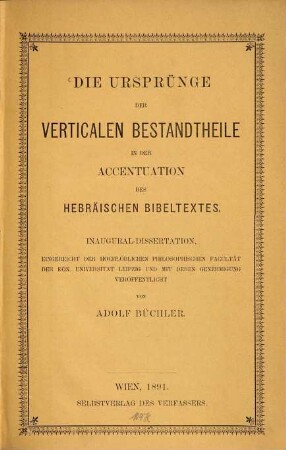 Die Ursprünge der verticalen Bestandtheile in der Accentuation des hebräischen Bibeltextes
