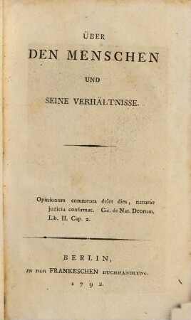 Ueber Den Menschen Und Seine Verhältnisse