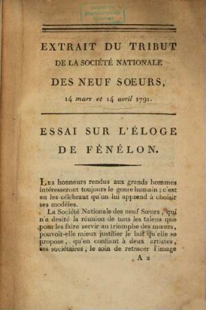 Essai sur l'eloge de Franc de Salignac de la Mothe Fenelon