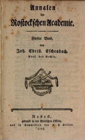 Annalen der Rostockschen Academie. 5. 1795
