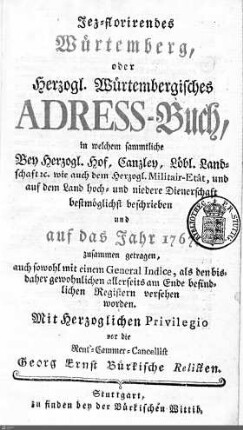 1767: Württembergisches Adressbuch, 1767