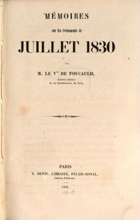 Mémoires sur les événements de Juillet 1830