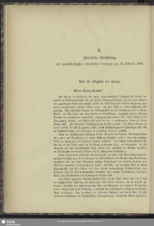 B. Feierliche Eröffnung des einunddreißigsten ordentlichen Landtags am 26. Oktober 1905