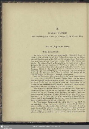 B. Feierliche Eröffnung des einunddreißigsten ordentlichen Landtags am 26. Oktober 1905