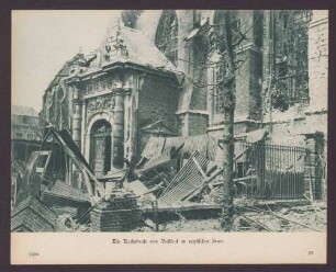 Die Kathedrale von Bailleul im englischen Feuer.