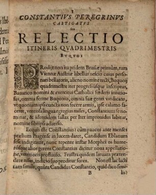 Constantivs Peregrinvs Castigatvs seu Relectio Itineris Quadrimestris Bvqvoi