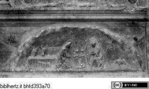 Retabel mit Madonna und den heiligen Petrus und Paulus, Anbetung des Kindes, Schlüsselübergabe an den heiligen Petrus und die Bekehrung des heiligen Paulus