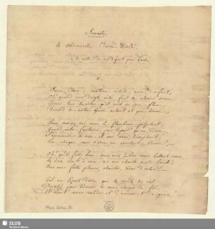 56: Sonnets A Mademoiselle Clara Wieck - Mus.Schu.56 : [Gedicht]