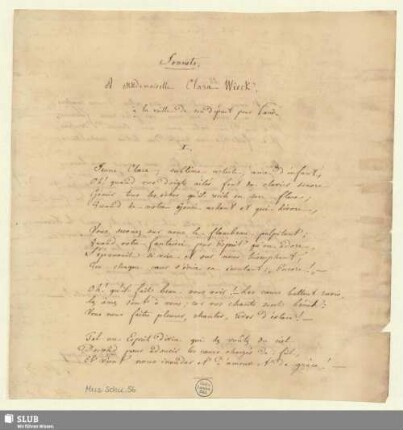 56: Sonnets A Mademoiselle Clara Wieck - Mus.Schu.56 : [Gedicht]