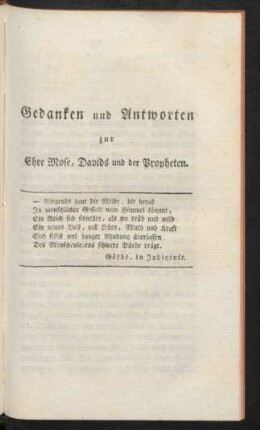 Gedanken und Antworten zur Ehre Mose, Davids und der Propheten.