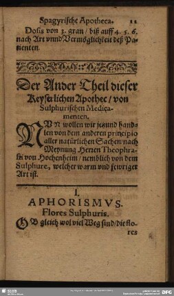 Der Ander Theil dieser Keyserlichen Apothec, von Sulphurischen Medicamenten