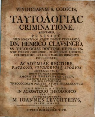 Vindiciarum S. codicis a tautologias criminatione specimen