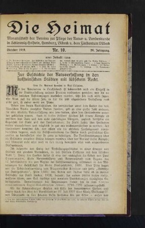Oktober 1919. Nr. 10. 29. Jahrgang.