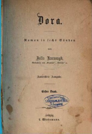 Dora : Roman in sechs Bänden von Julia Kavanagh, 1