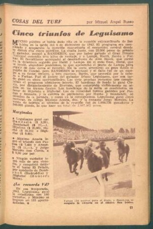 Cinco triunfos de Leguisamo : Cosas del turf