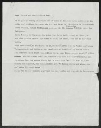 Brief von Gerhart Hauptmann an Elfriede Grundmann