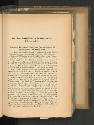 Resultate der meteorologischen Beobachtungen in Swakopmund im Jahre 1899.